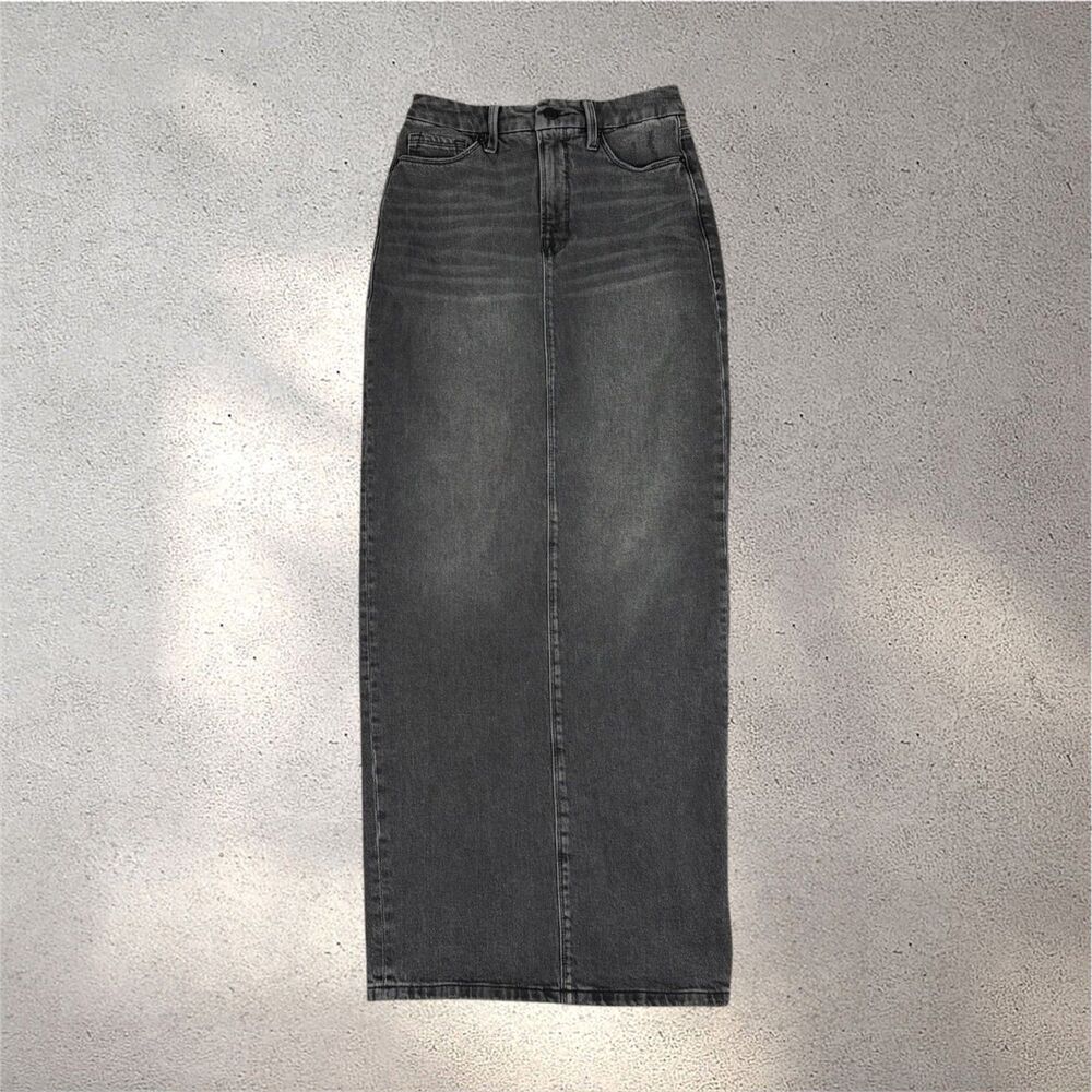 Good American Denim Tube Maxi Skirt Women's 4 Black Pencil Grunge Office Siren